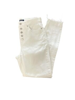 Calvin Klein White Was Button fly High Rise Raw Hem Ankle Skinny Jeans